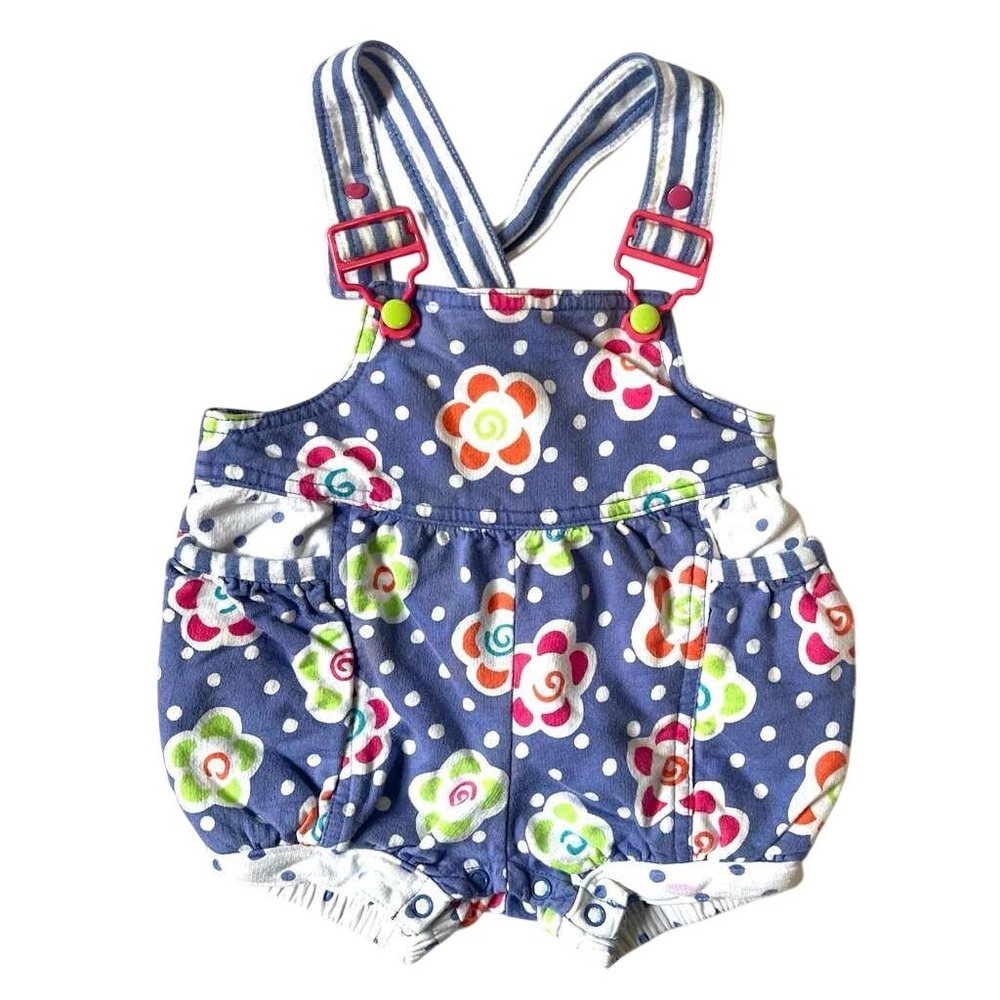 Vintage Gymboree Rainbow Tag Newborn Baby Girls Floral Polka Dot Romper Overalls